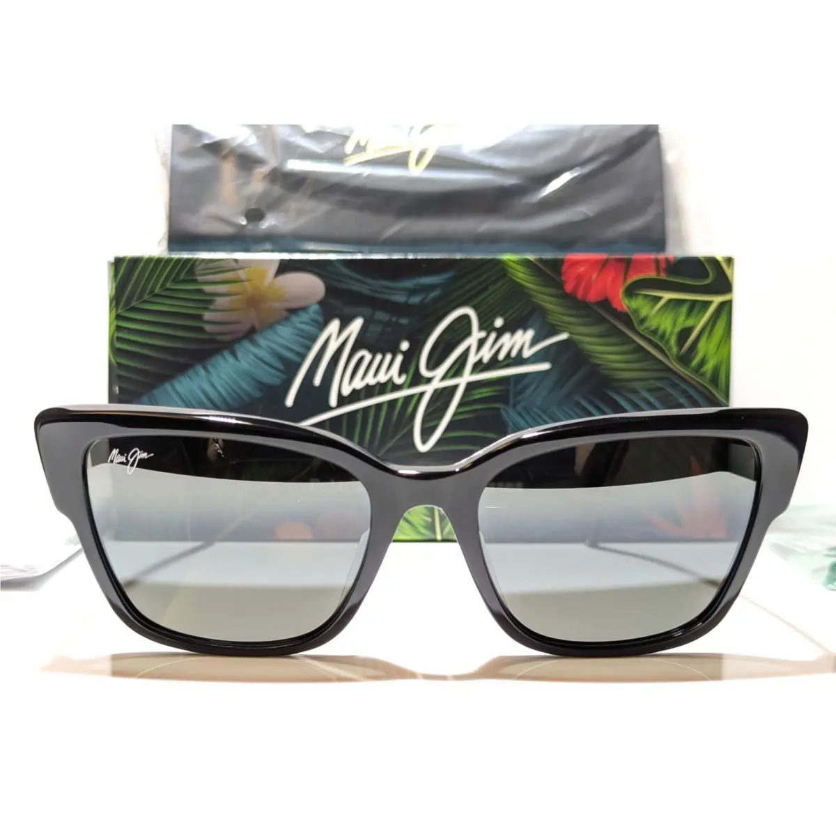 Maui Jim Kou Cat Eye Black Gloss Polarized Grey Lens Sunglasses 884-02