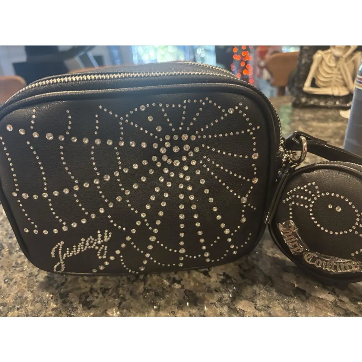 Juicy Couture Htf Bling Rhinestone Halloween Black Purse Sling Messenger Bling Hallowqueen