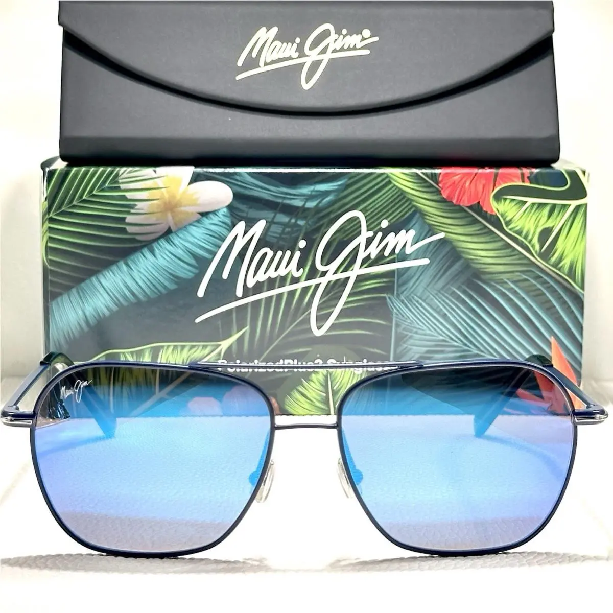 Maui Jim Mano Navy Silver Stripe Polarized Blue Hawaii Lens Sunglass B877-03