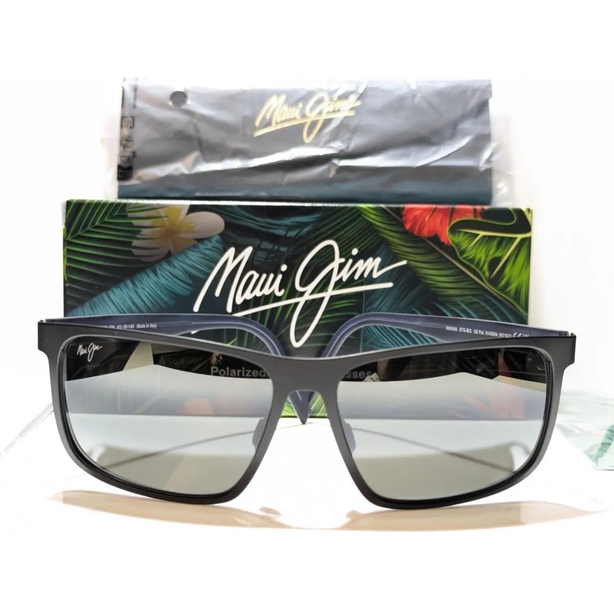 Maui Jim Wana Matte Black W/grey Arms Polarized Grey Lens Sunglasses 846-2M