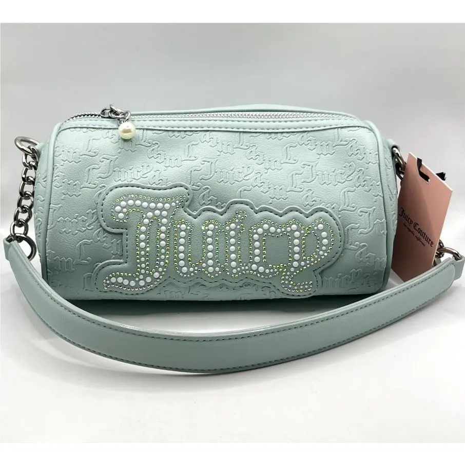 Juicy Couture String of Pearls Roll Bag Barrel Purse Handbag Pastel Turquoise$79