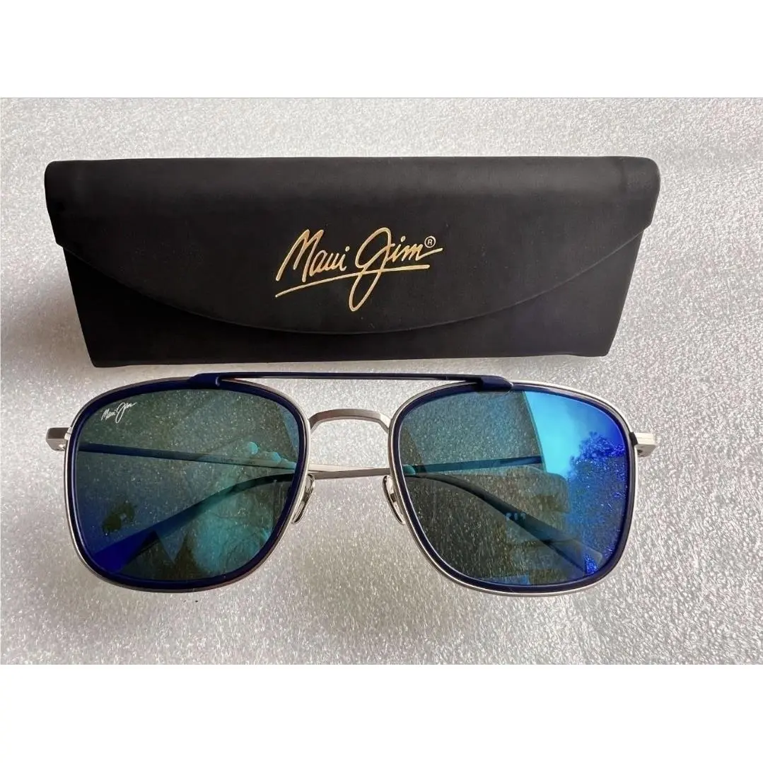 Maui Jim Following Seas Polarized Titanium Sunglasses B555-17M Silver/blue
