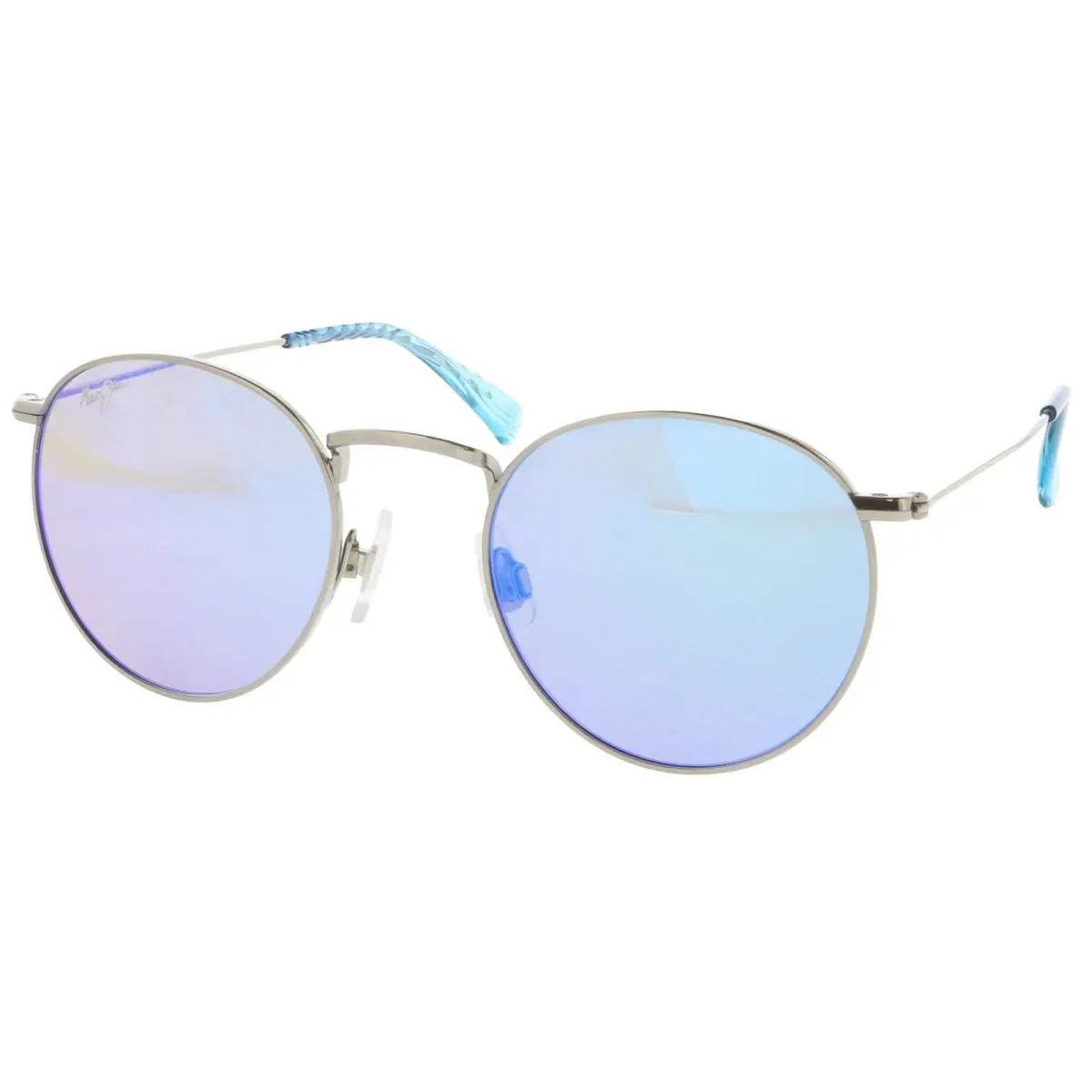 Maui Jim MJ0667S003 Silver Round Sunglasses Blue Hawaii Mirror