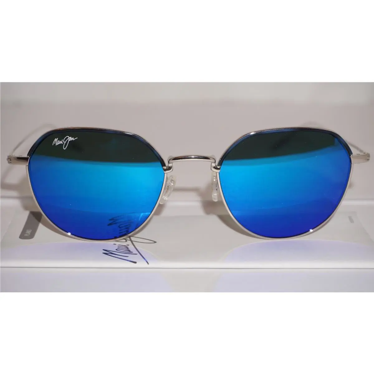 Maui Jim Sunglasses Island Eyes Silver Round Blue Mirror MJ850 17 50 18 145