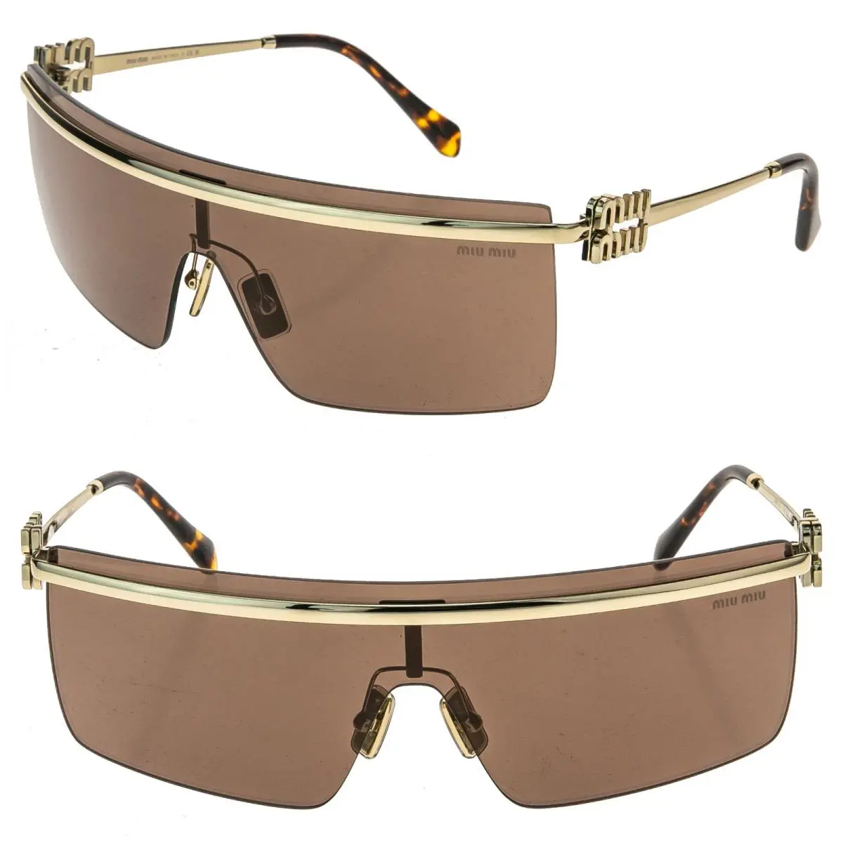 Miu Miu MU50ZS Glipmse Logo 50Z Gold Brown Logo Mask Luxury Fashion Sunglasses