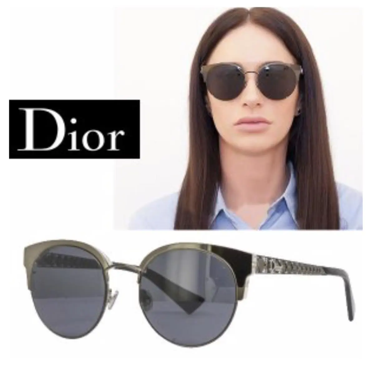 Christian Dior Diorama Mini Sunglasses 807IR 50-19 Black Frame W/grey Lenses - Frame: Black / Clear / Dark Chrome, Lens: Dark Grey