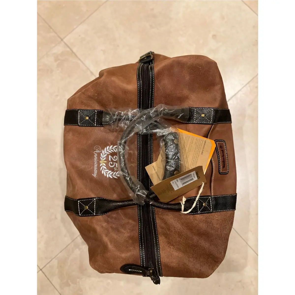 Timberland Duffel Bag Leather Carry On Travel Shoulder Bag Brown