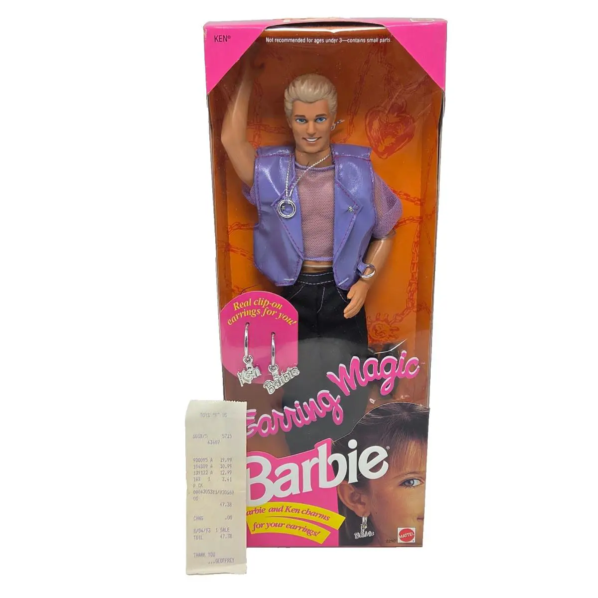 Vintage 1992 Earring Magic Ken Doll Barbie W Receipt 2290