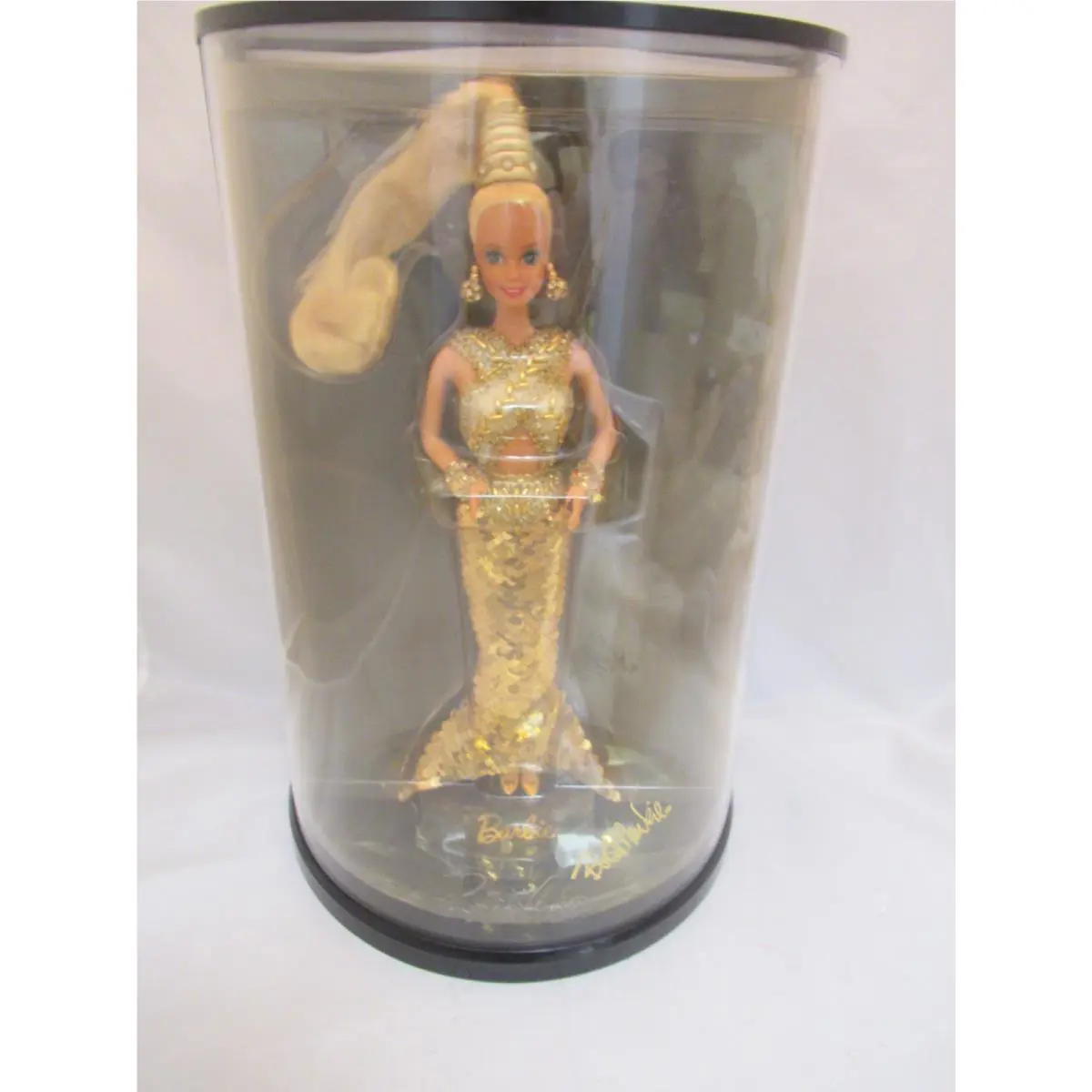 1990 Rare Bob Mackie Display Case Designer Gold Barbie Doll with Paperwork