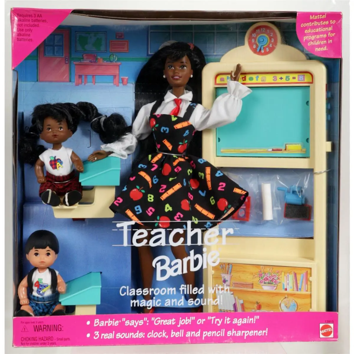 Black Teacher Barbie Doll with Black Brunette Kids Set - 13915 Nrfb 1995