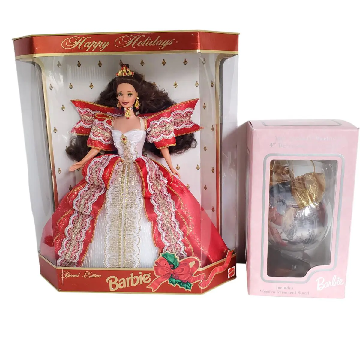 Vtg Holiday Barbie Matching Ornament 1997 Mattel Christmas Stand Collectible