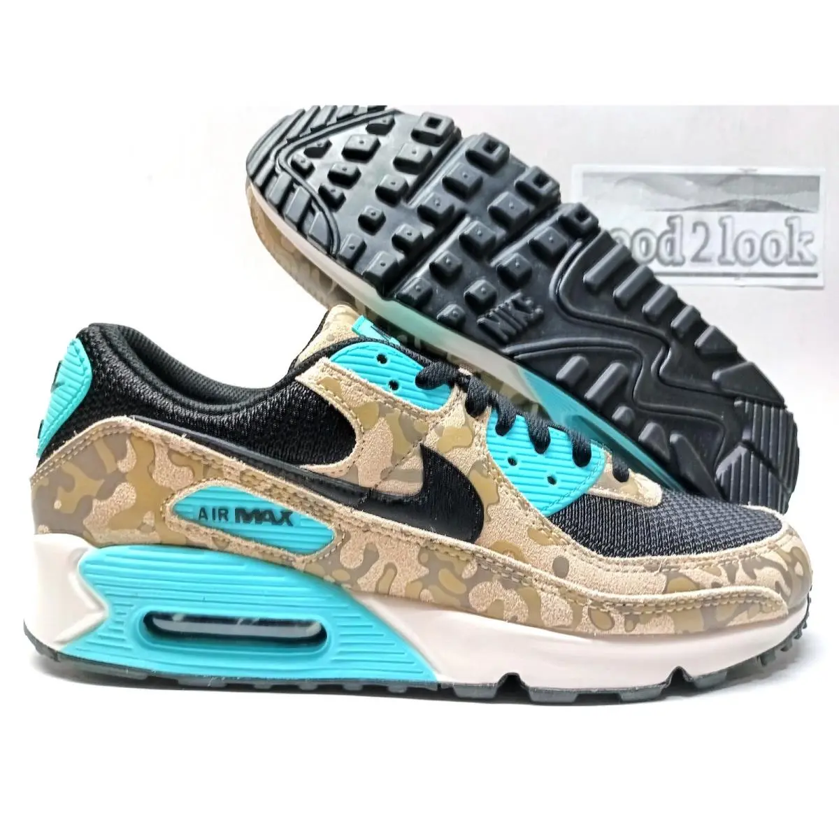 Nike Air Max 90 Prm Camo Sanddrift/black-aurora Green Size Men`s 10 IF1721-100