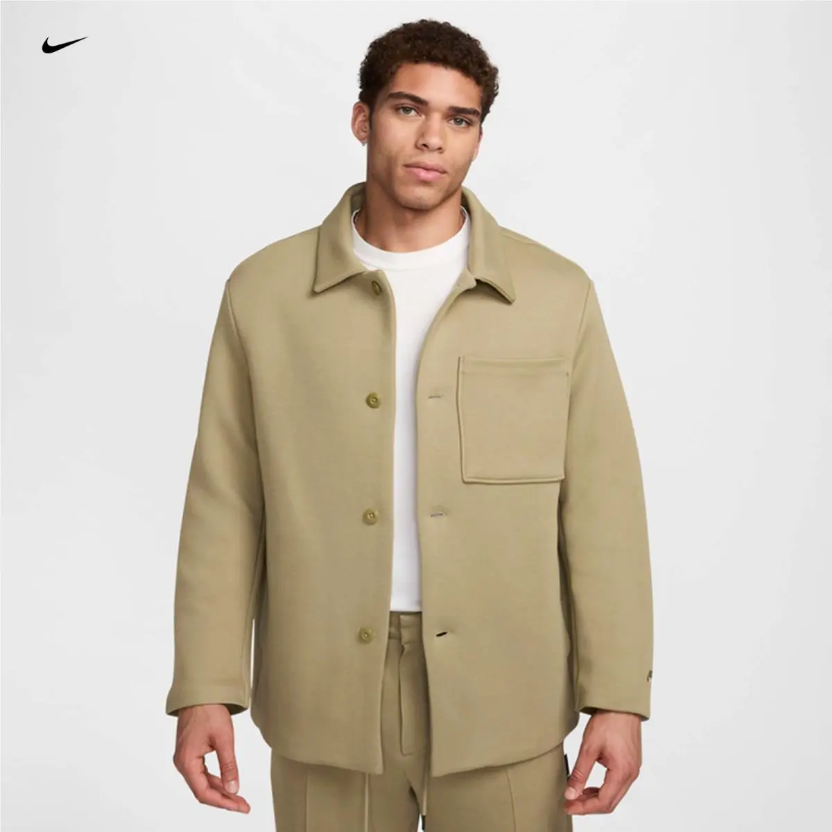 Nike Tech Fleece Shacket Jacket Neutral Olive FZ7566-276 Men`s Size Large-tall