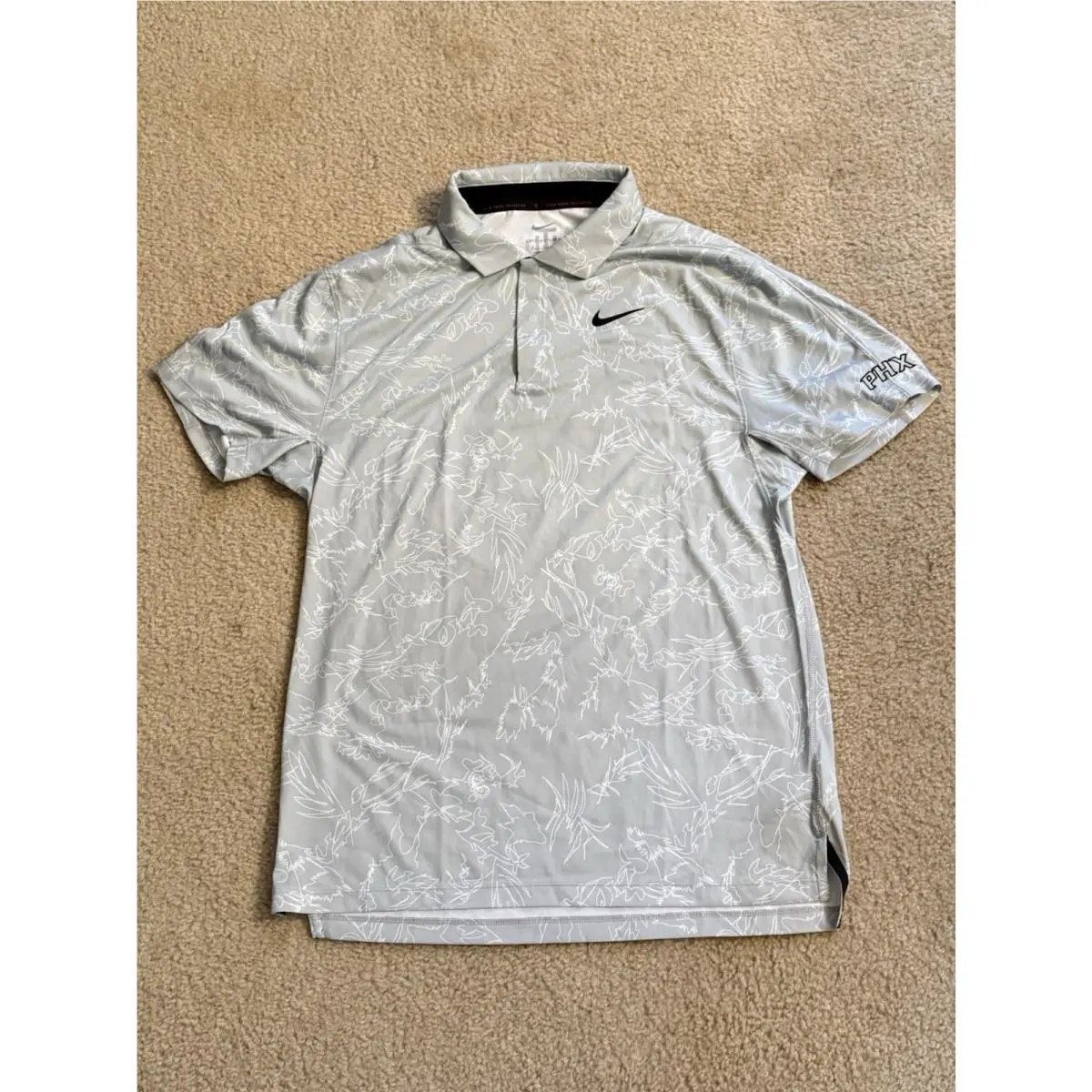 Nike Tiger Woods Phoenix Dri-fit Adv Print Polo Shirt Gray DX6092-077 Size Small