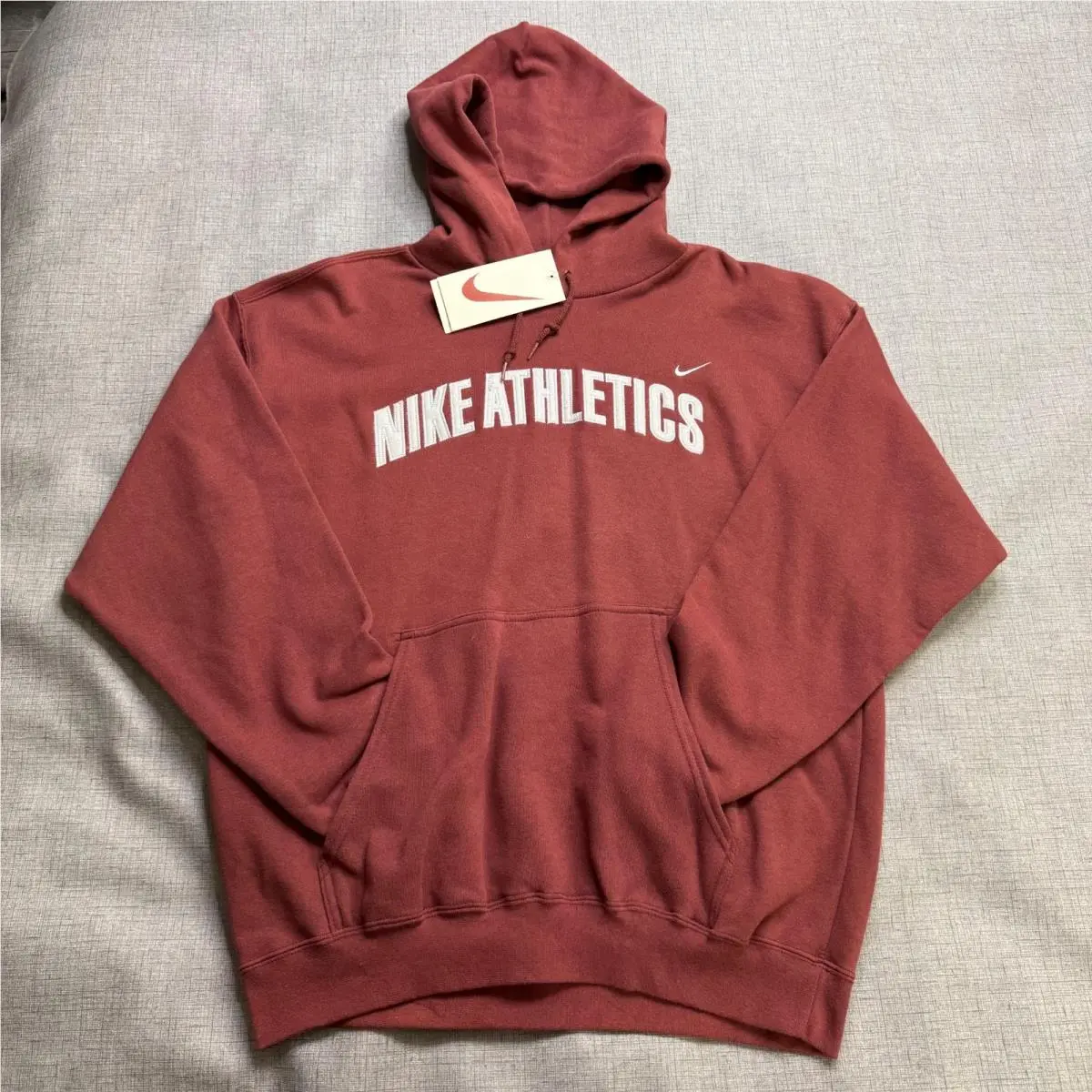 Vintage 90s Nike Athletics Sample Hoodie Mens Large Red Pullover Sweatshirt