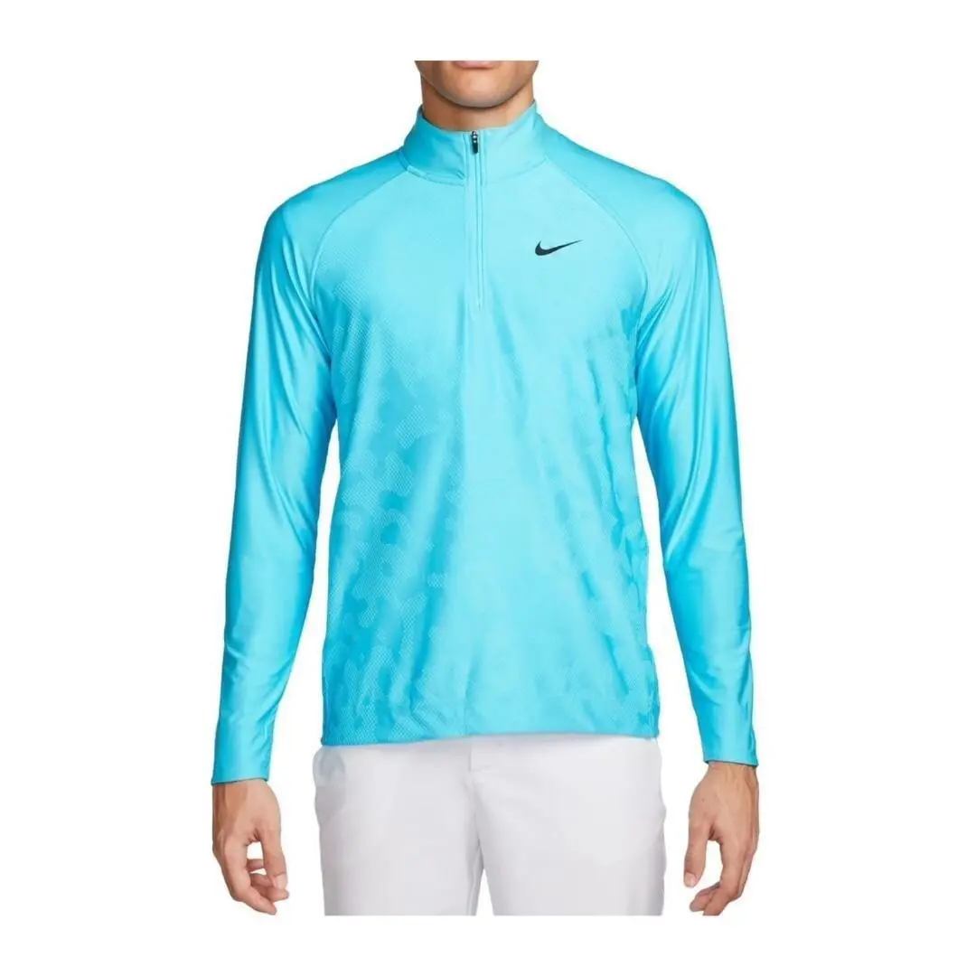 Nike Mens Blue Dri Fit Zip Up Long Sleeve Moisture Wick Golf Shirt Plus Sz 3XL