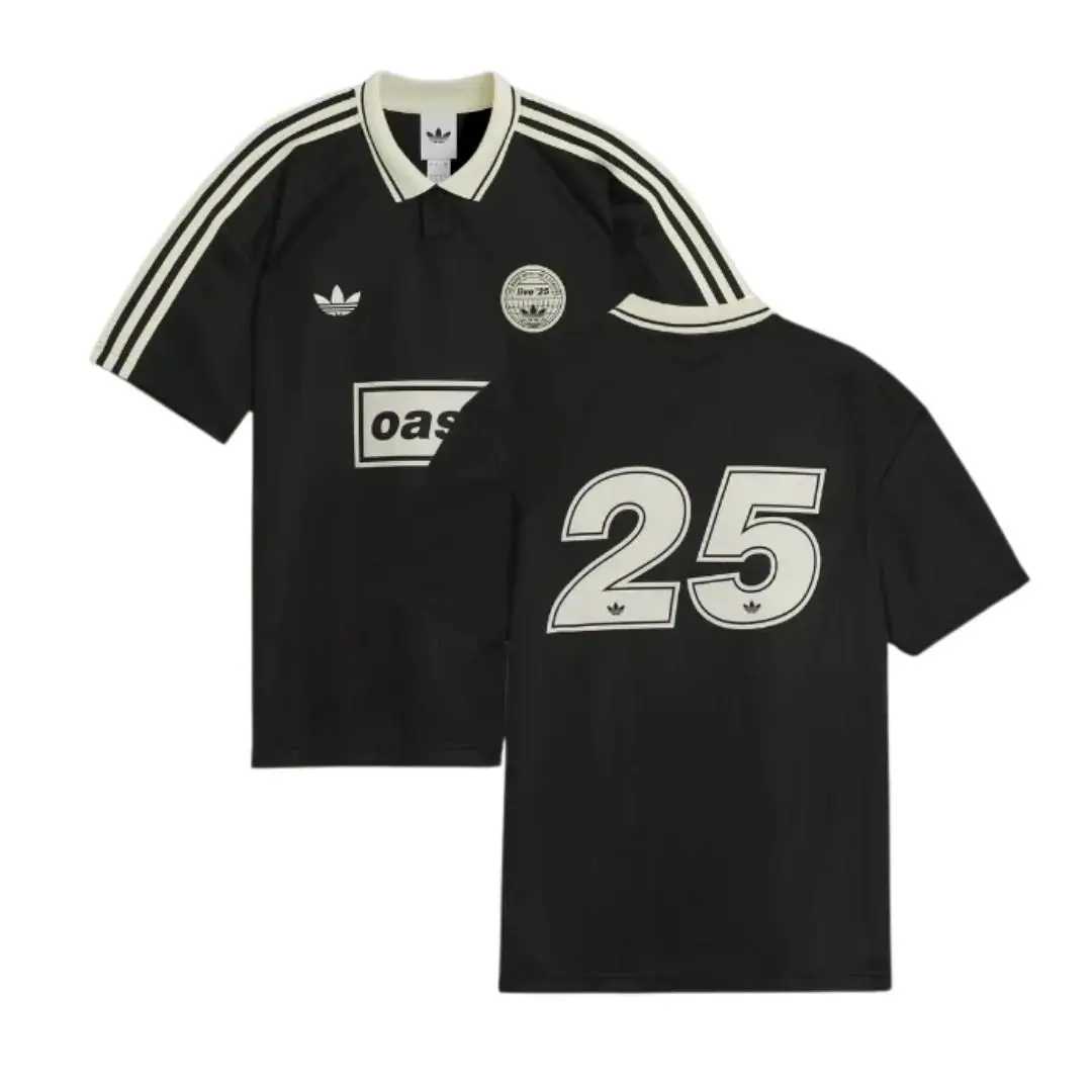 Adidas x Oasis Tour Jacquard Jersey Logo Top Black Originals Retro Polo Men Size