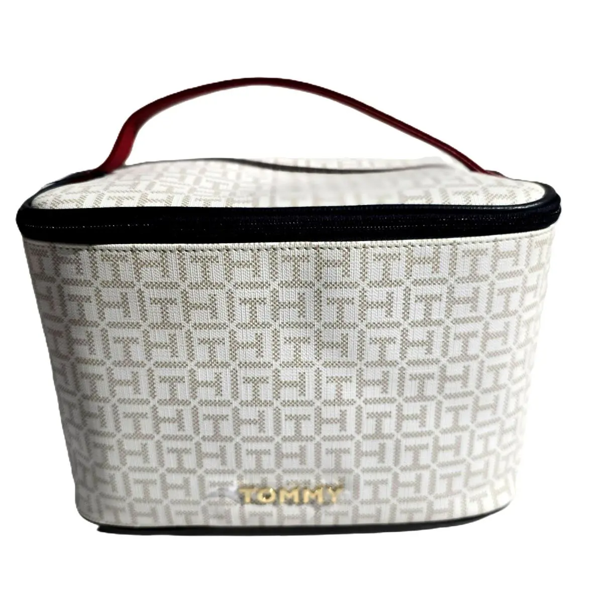 Tommy Hilfiger Pvc White Red Gold Tone Logo Cosmetic Travel Bag Pouch Case