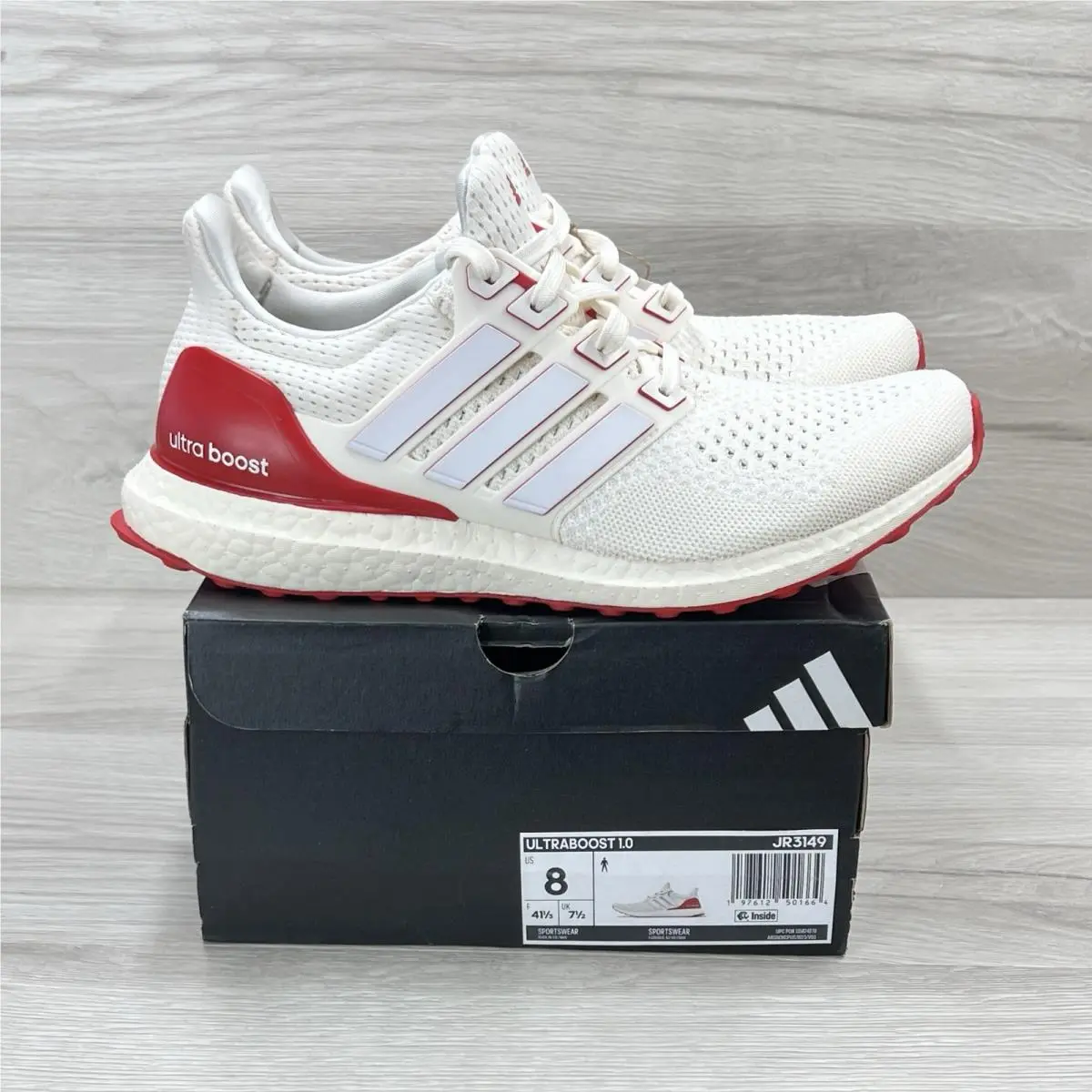 Adidas Ultraboost 1.0 Chalk White Red JR3149 Men`s Size 8
