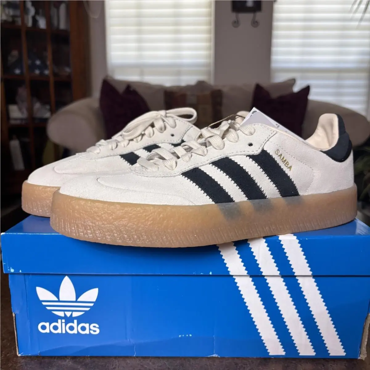 Adidas Sambae Shoes Women`s 9.5 Cream Black Gum Suede Lifestyle Casual Sneakers