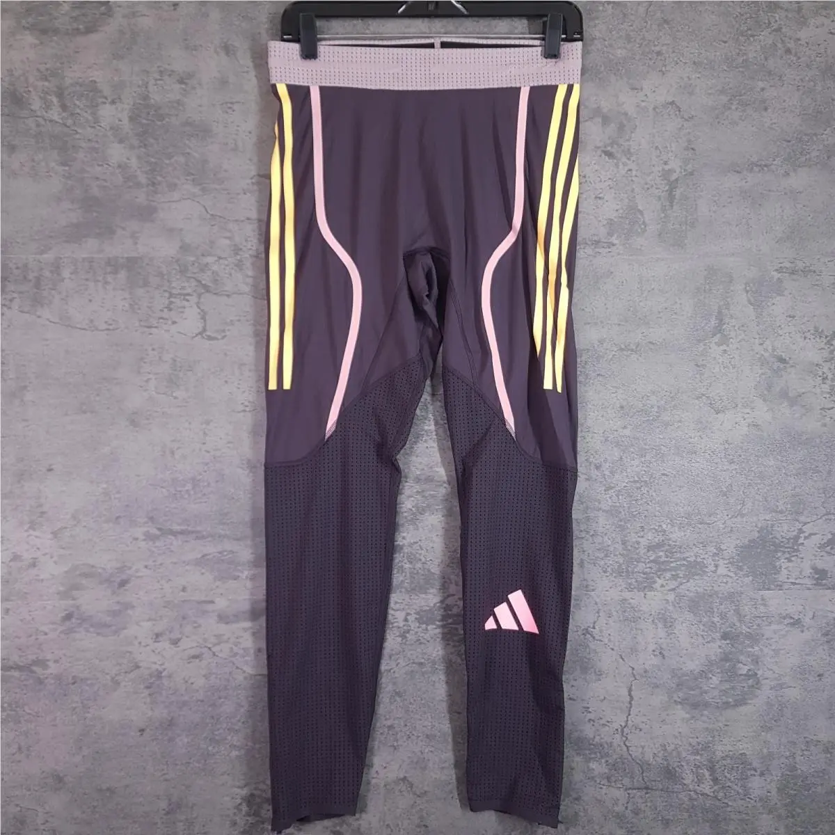 2024 Pro Elite Team Long Tights Pants Mens Medium Purple Yellow by Adidas
