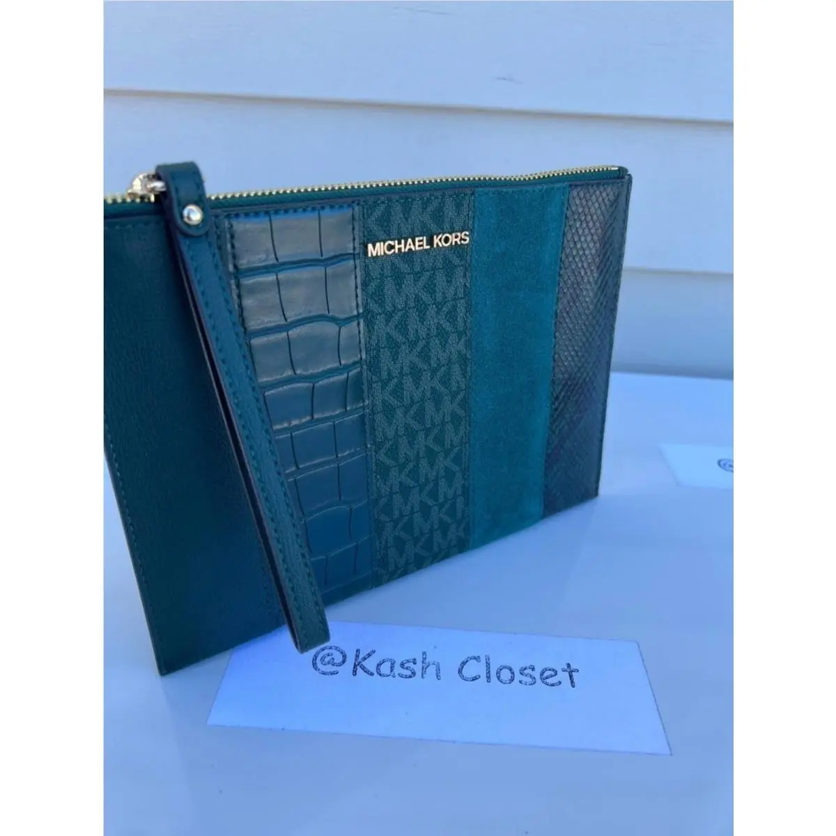 Clutch Wristlet Jst XL Top Zip Purse Racing Green Multi by Michael Kors