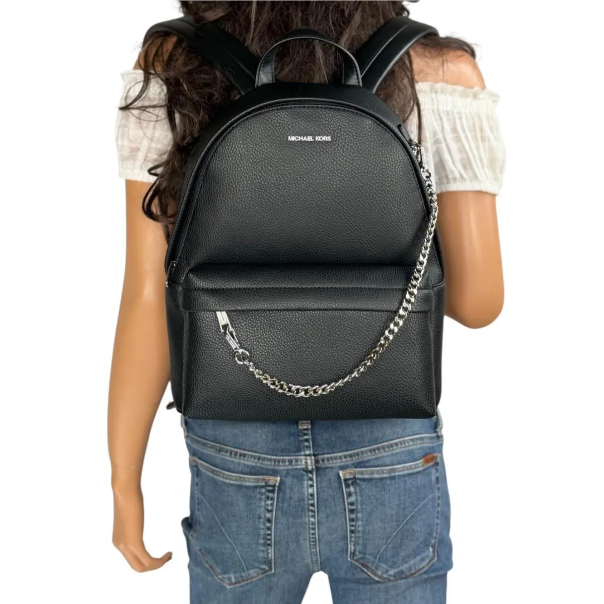 Slater Medium Chain Backpack Black/Silver by Michael Kors