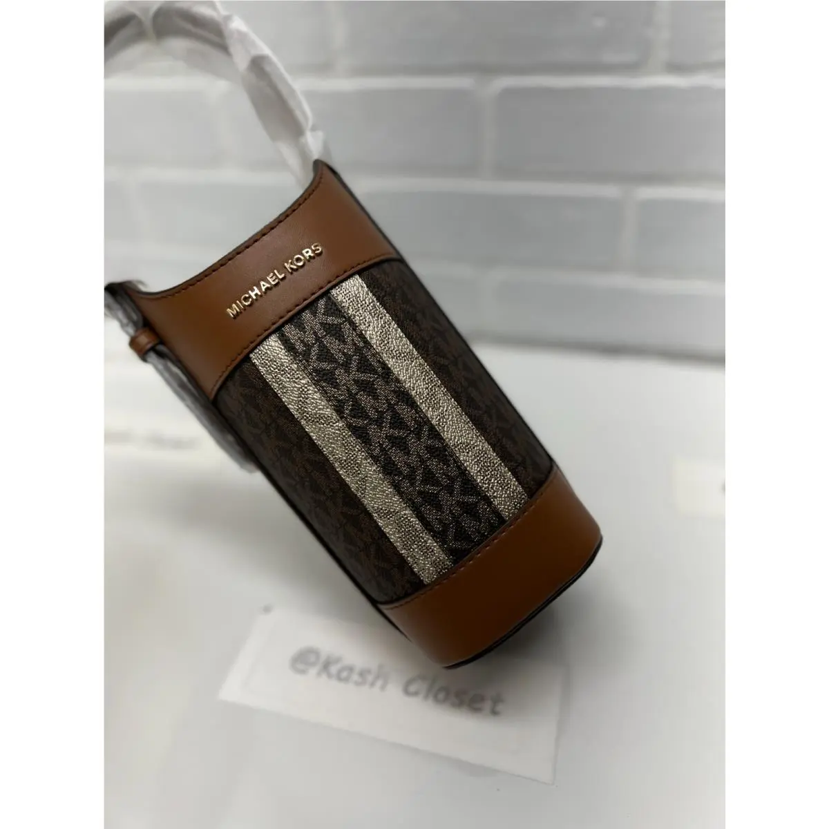 Wine Bottle Holder with Metallic Stripe Brown Multi by Michael Kors