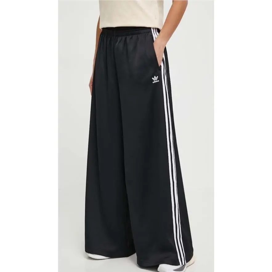 Adidas Adicolor Satin Wide Leg Track Pants Black 3-Stripe IU2520 Womens Size 0