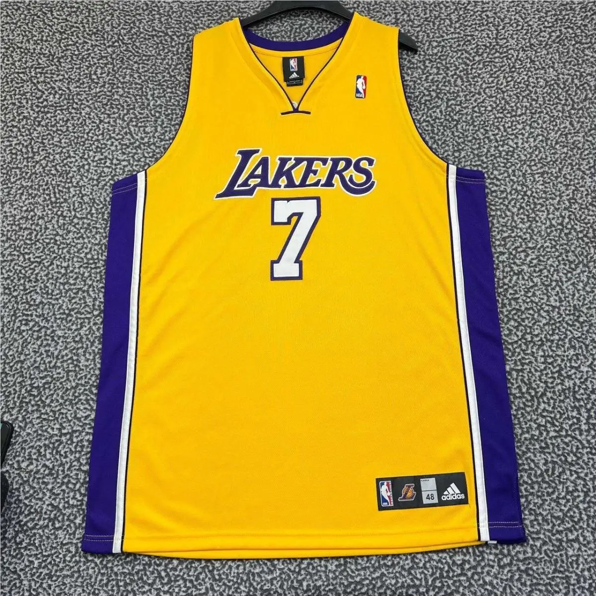 Los Angeles LA Lakers Odom 7 Jersey Shirt Men 48 Yellow Adidas Sleeveless
