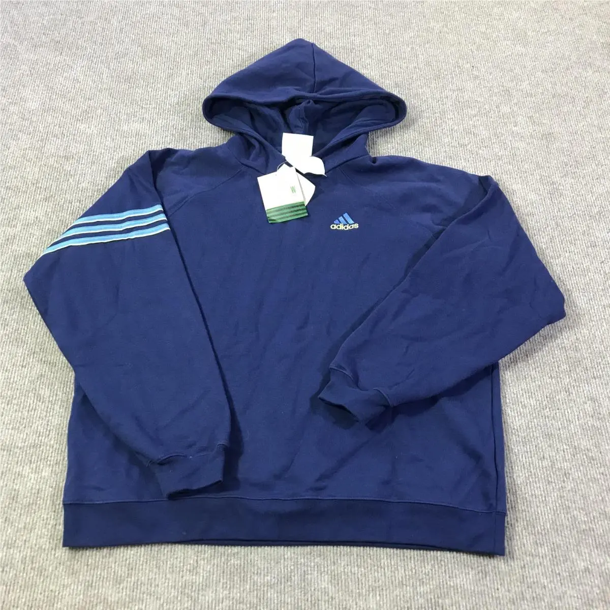 Vintage Adidas Hoodie Womens Medium Navy Blue LF HD 3S Fleece 3-Stripes 90s