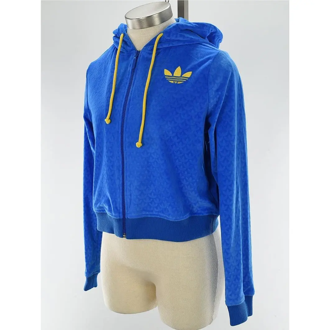 Adidas Bluebird Adicolor 70`s Velour Full Zip Cropped Hoodie Jacket XS