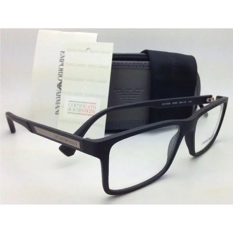 Emporio Armani Eyeglasses EA 3038 5063 54-16 Black Rubber Frames Demo Lenses