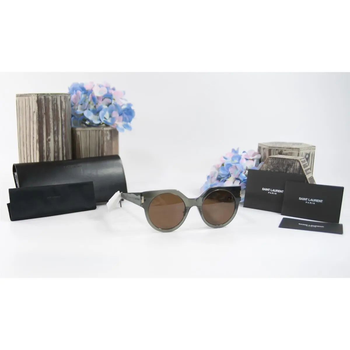 Saint Laurent SL185 Grey Logo Acrylic Round Sunglasses Case by Yves Saint Laurent