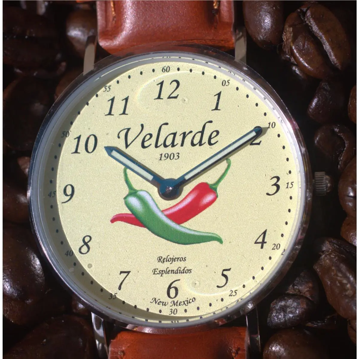 Seiko Red and Green Chile Watch Designed and Assembled in Mexico by Local Artist