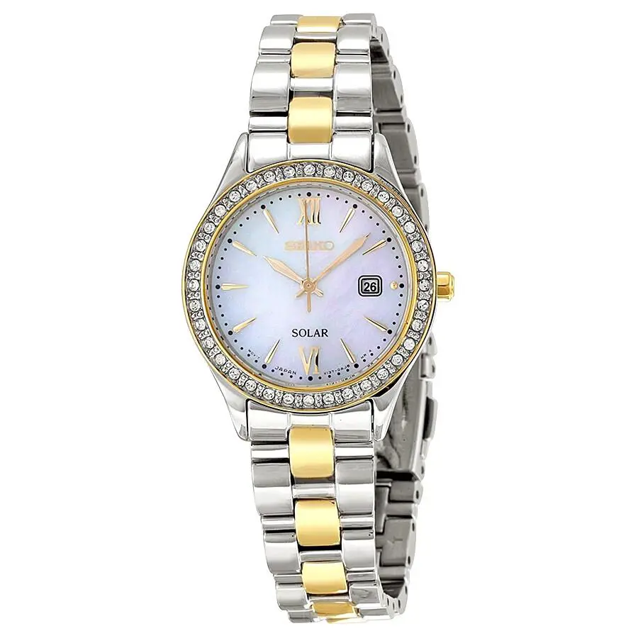Seiko SUT074 Solar Mother of Pearl Dial Swarovski Crystals Ladies Watch