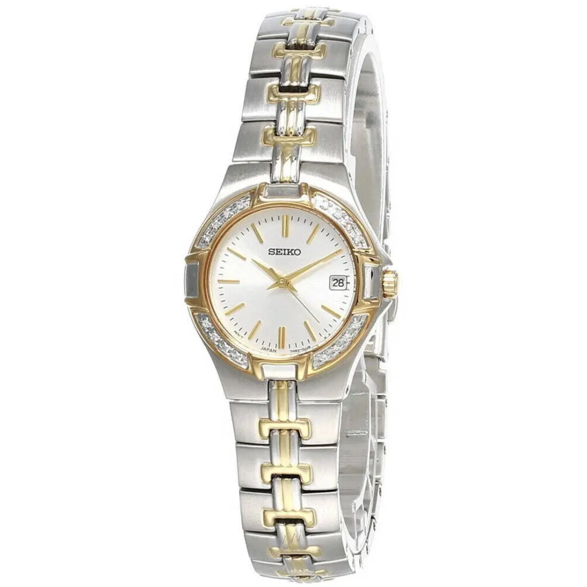 Seiko SXDA42 Crystal Accented Gold Silver Tone Stainless Steel Ladies Watch