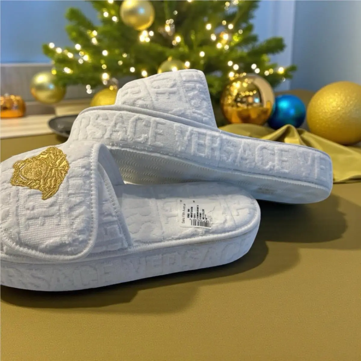 White Versace Medusa Head Fabric Platform Slippers Size 41