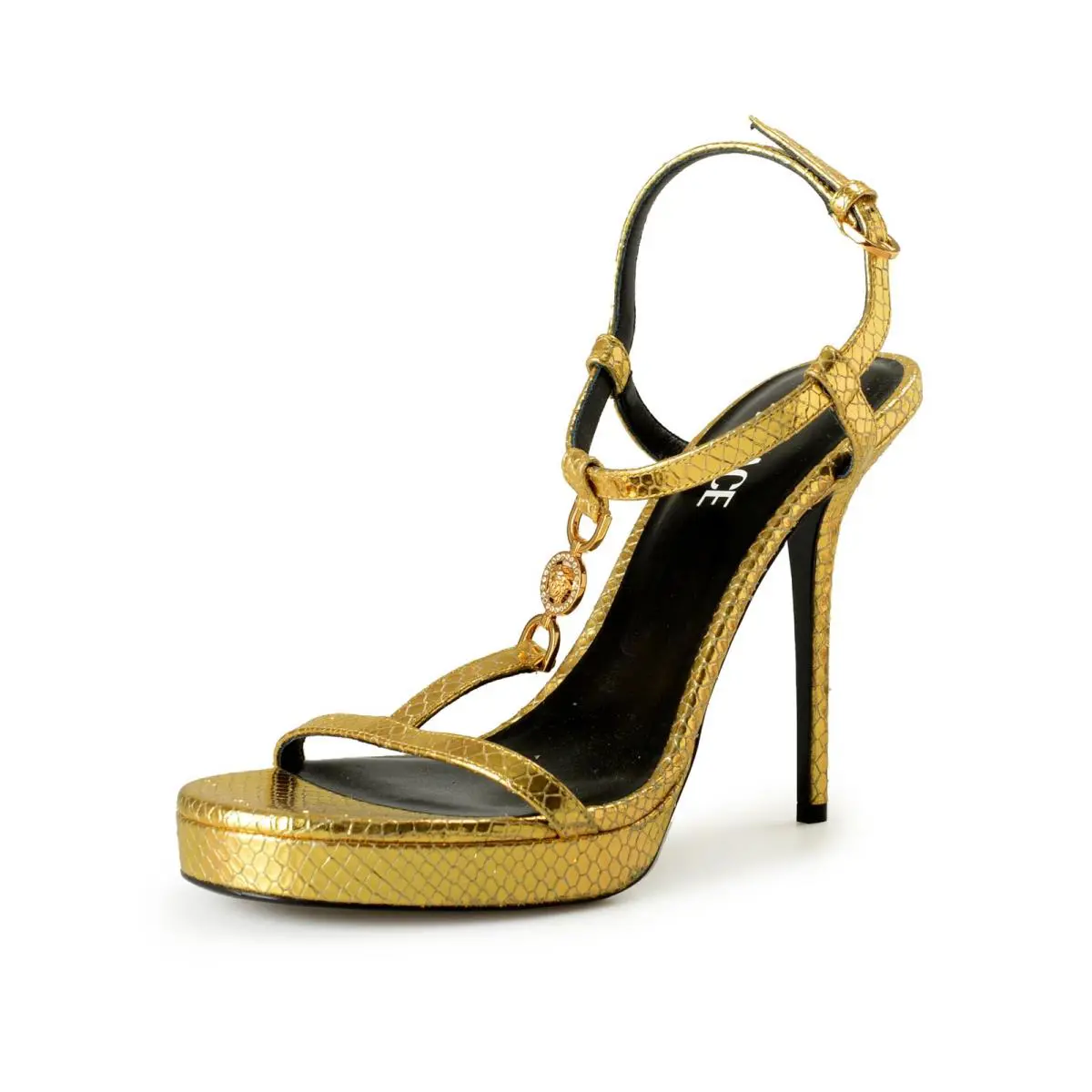 Versace Women`s Gold Medusa Leather Heeled Platform Pumps Shoes US 9.5 IT 39.5 - Gold