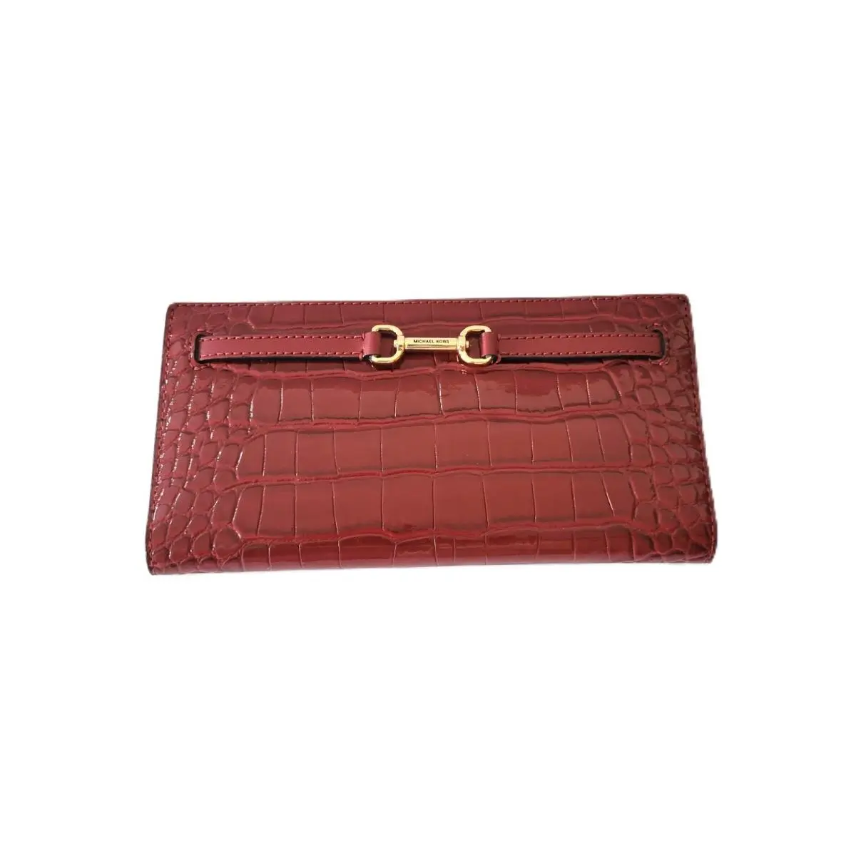 Michael Kors Carson Large Snap Wallet Cherry Embossed Croc Patent Leather