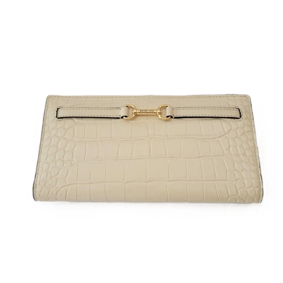 Michael Kors Carson Large Snap Wallet Embossed Croc Patent Light Cream
