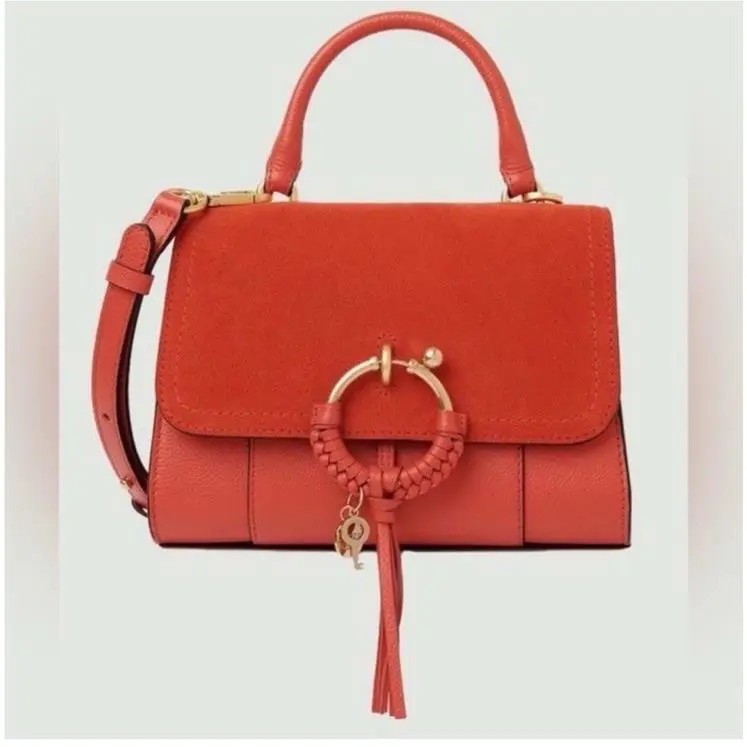 🆕 See By Chloe Joan Mini Leather Suede Flap Top Handle Crossbody Gypsy Orange