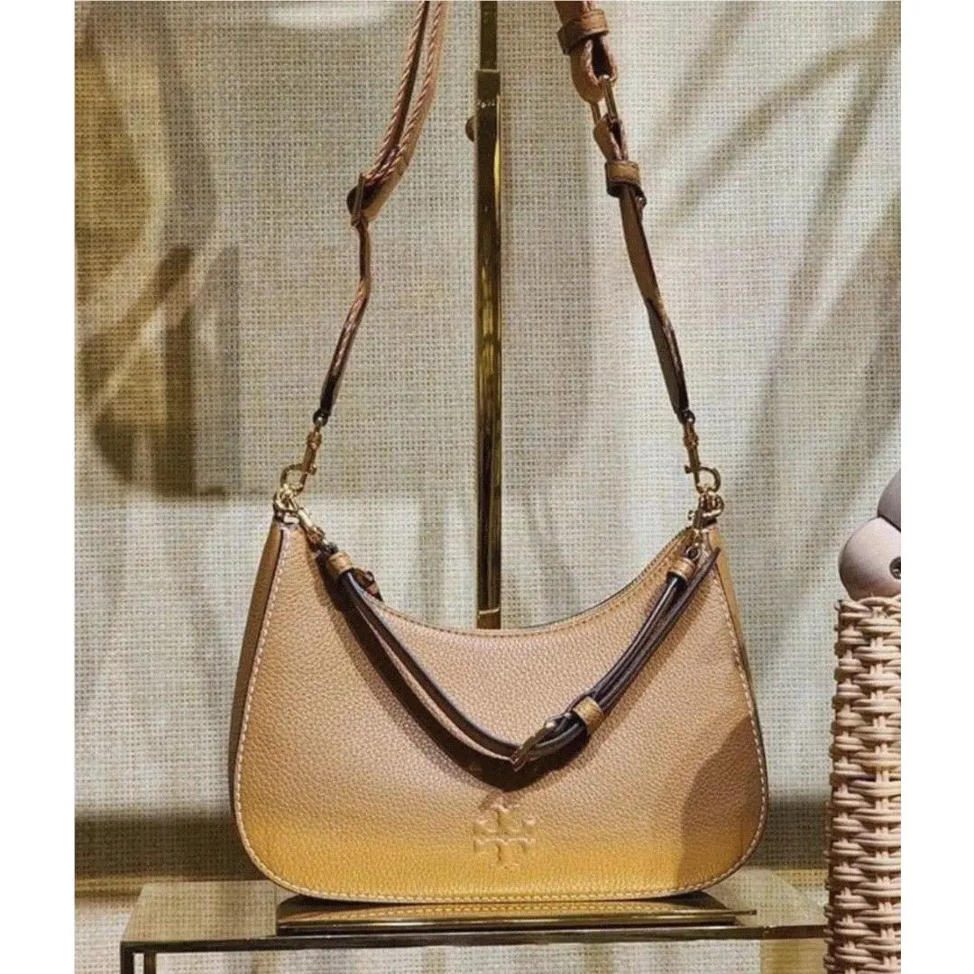 Thea Pebble Leather Convertible Crossbody Shoulder Handbag Tan by Tory Burch