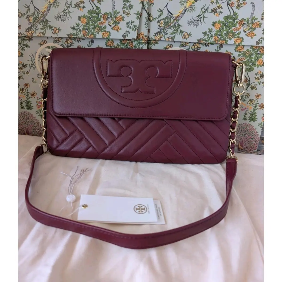 Tory Burch Alexa Quilted Clutch Shoulder Bag Color-imperial Garnet
