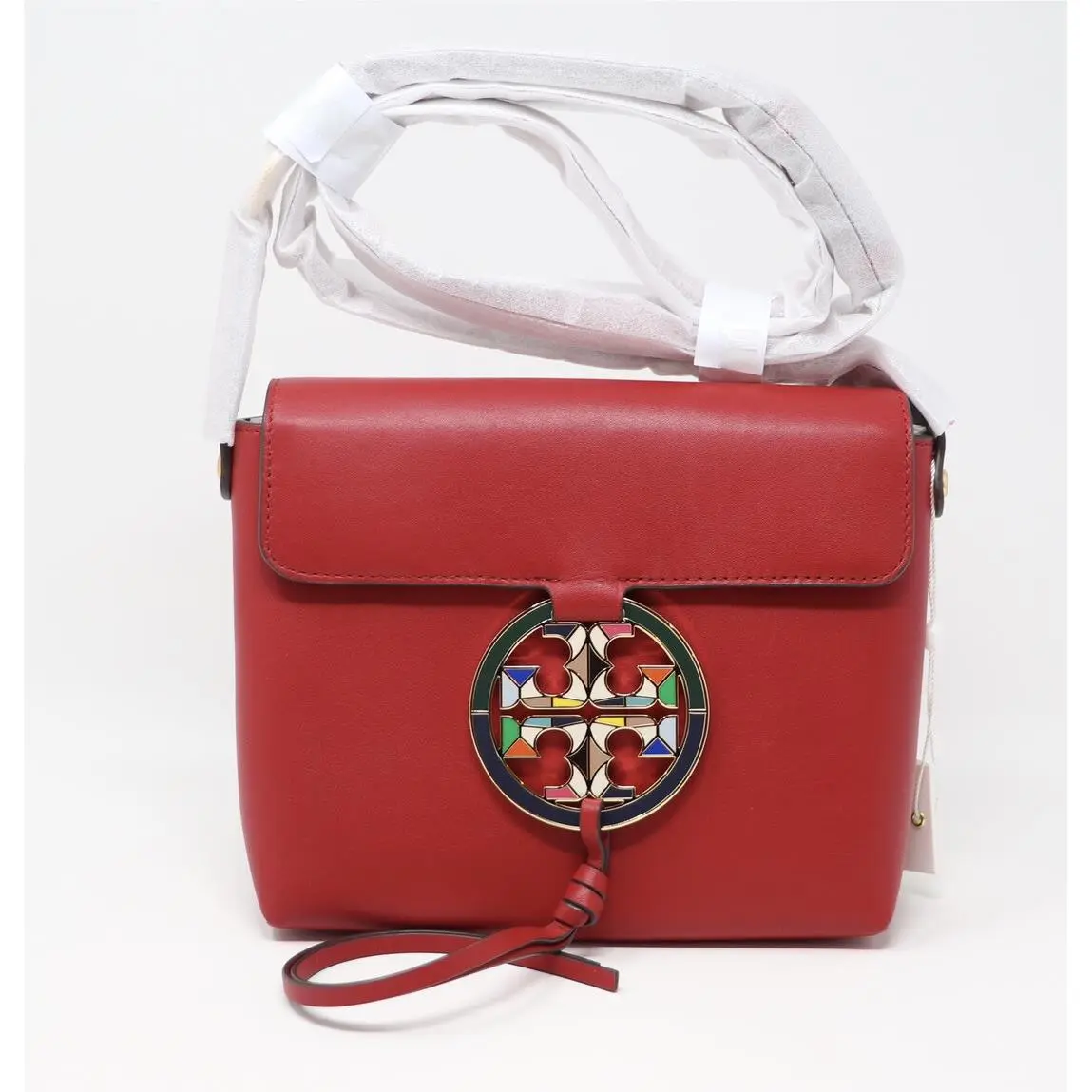 Tory Burch Miller Stained Glass Leather Crossbody Bag Red Apple
