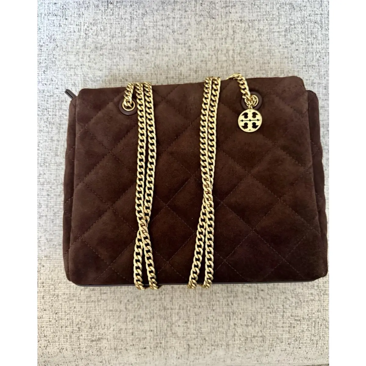Tory Burch Willa Suede Small Zip Top Tote Dark Cocoa