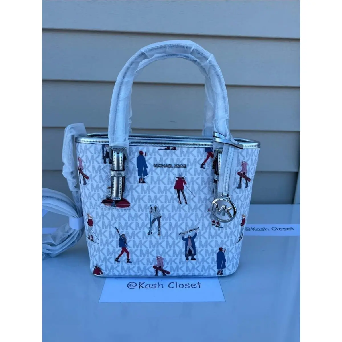 Tote Carryall Handbag xs Convertible Top-zip Crossbody Bag Bright Wht Multi Girl printed by Michael Kors