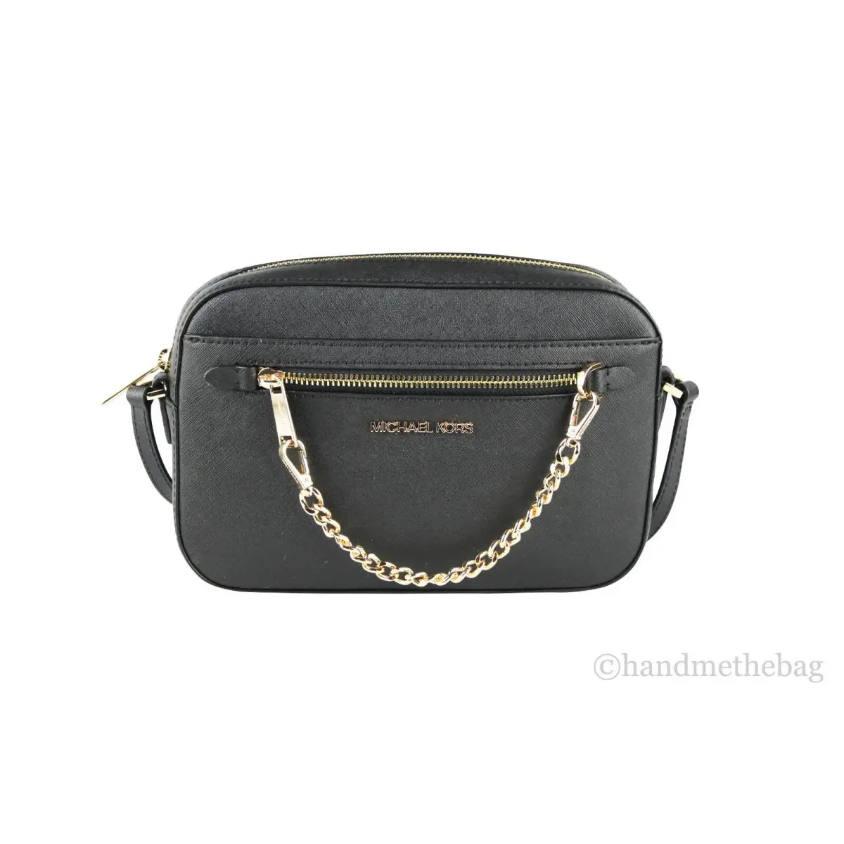 Michael Kors Jet Set Large EW Black/gold Saffiano Zip Chain Crossbody Handbag