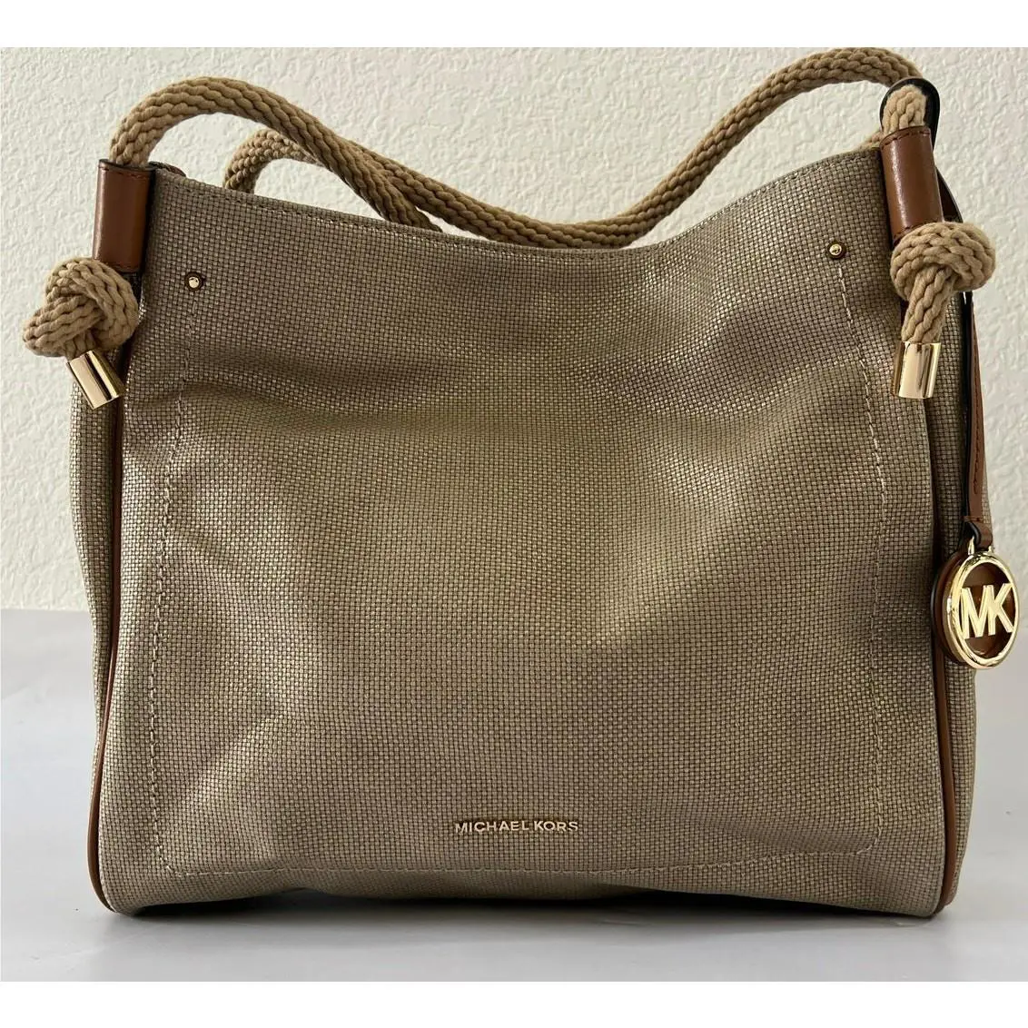 Gold Isla Large Metallic Shoulder Bag Rope Coastal Beach Boho by Michael Kors