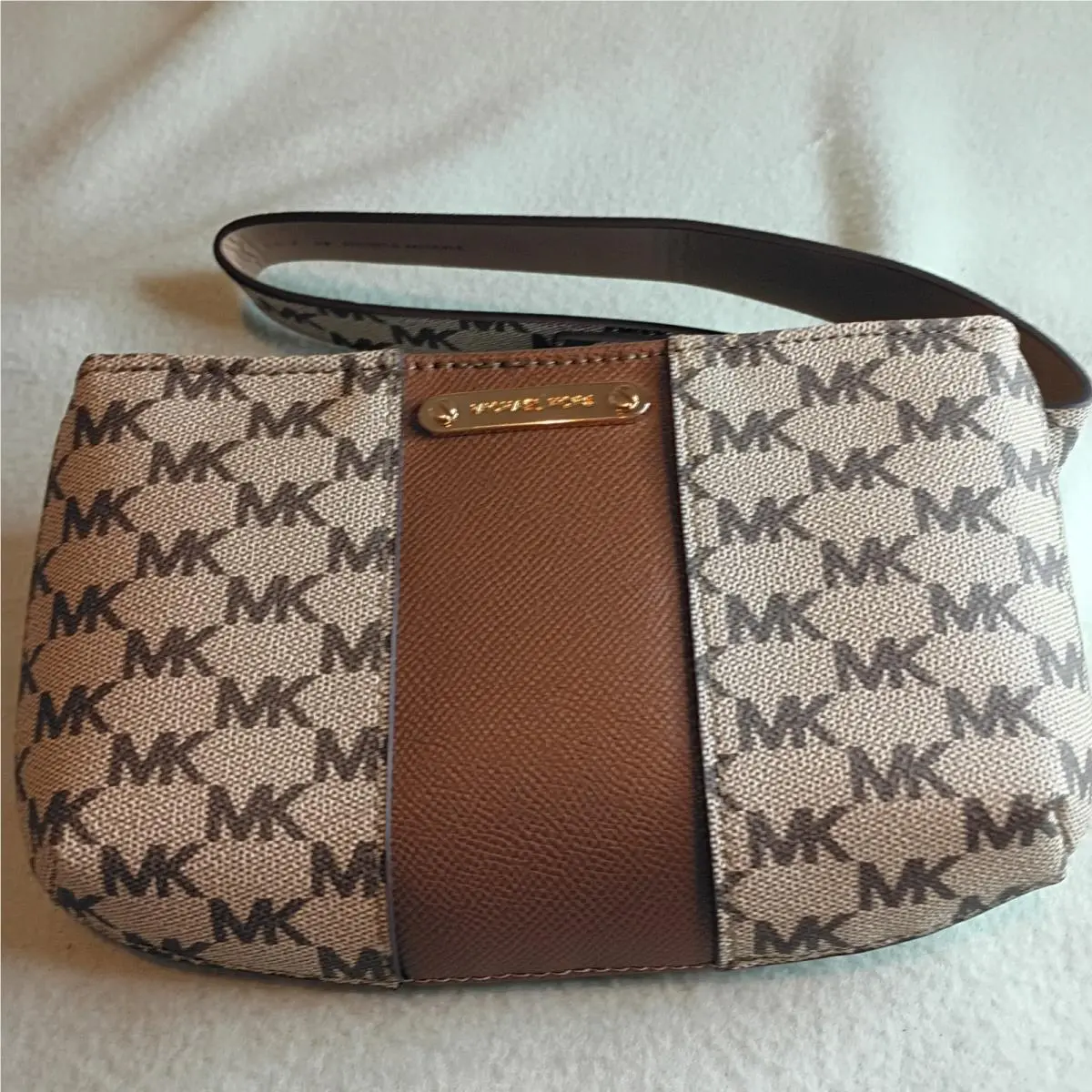 Michael Kors Adjustable Belt Bag Fanny Pack Sz S/m Brown Tan MK Logo Gold
